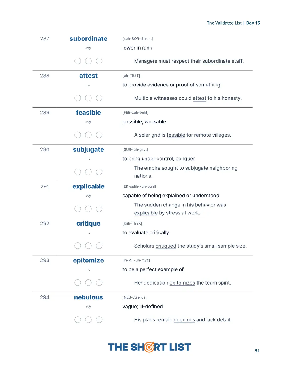 The Short List - Retention Quiz Sample